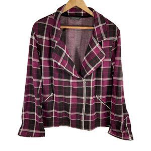 Purple/Black/White Plaid Collared Jacket w/ Accent Zippers